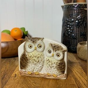 Otagiri Owl Organizer Vintage Ceramic Owl Pair 1980s Decor Kitchen Bathroom